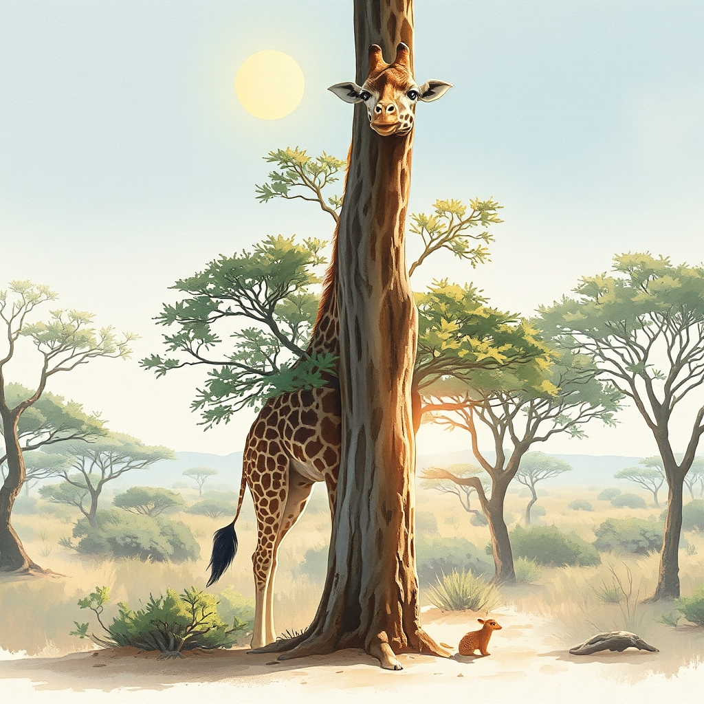 Giraffe Trying To Hide Behind